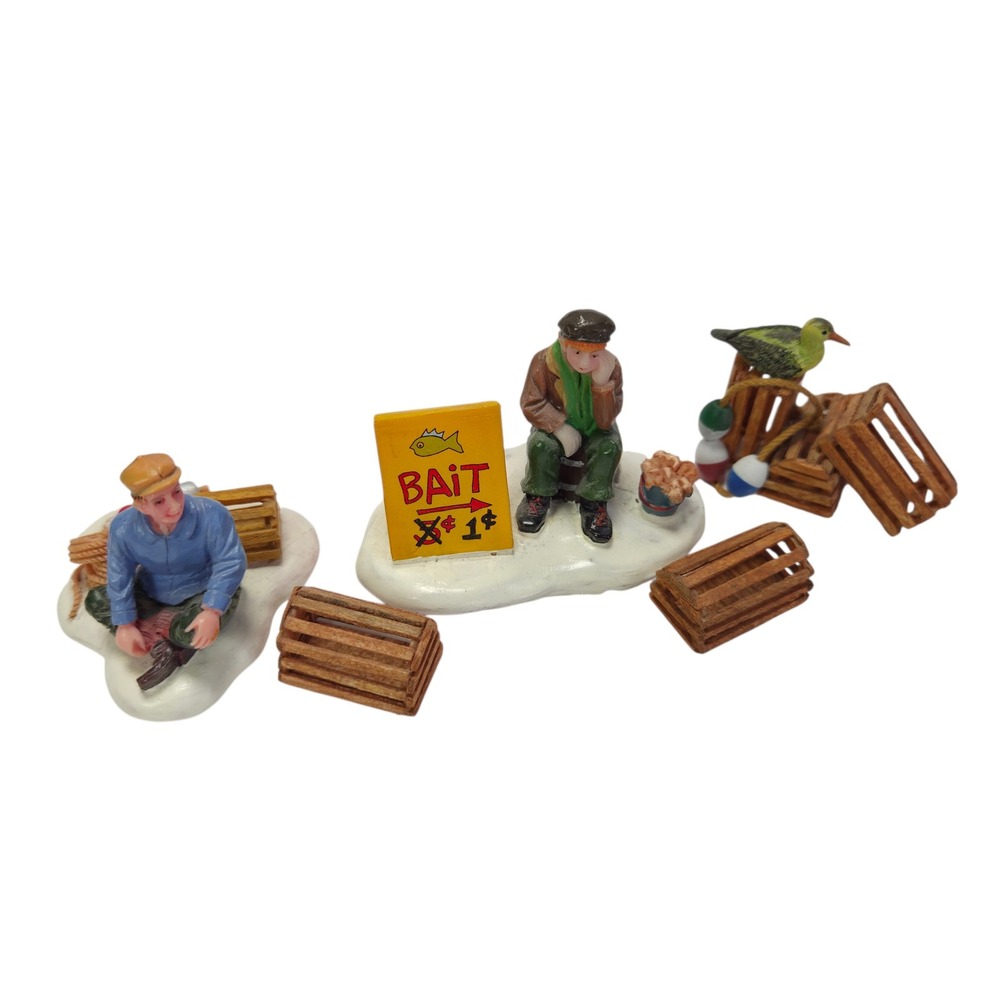 Lemax Miniature Village Figurines Fishing Scene‎ Bait Xmas Lot 5 pcs Vtg Read
